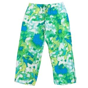 Natori 100% Rayon Green & Blue Watercolor Crop Pajama Lounge Pants Small
